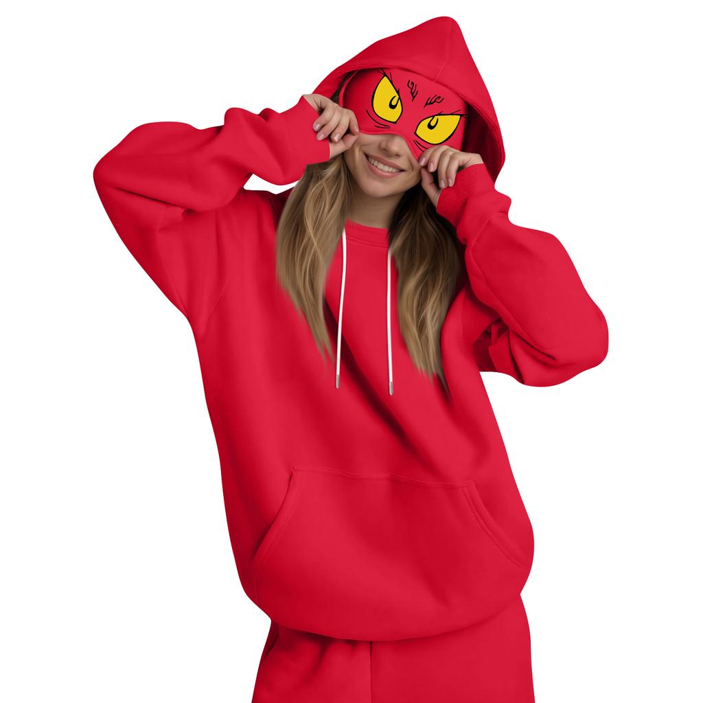 Damemote Lett langermet genser for kvinner med lommer Preppy grafisk hettegenser
