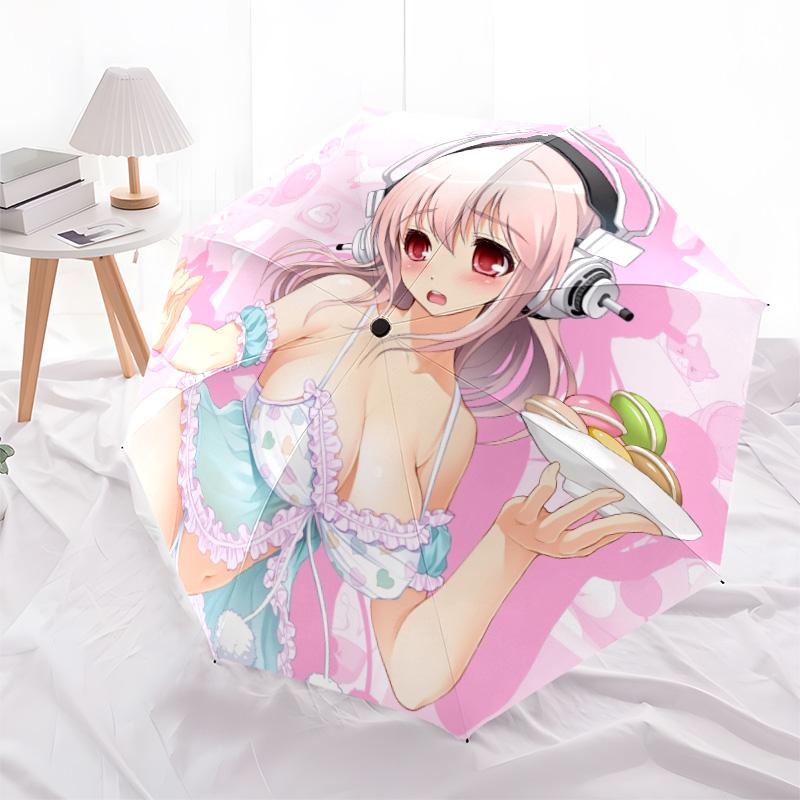 Super Sonico  pattern, automatic folding umbrella, portable and foldable design, 8 ribs, a Christmas or birthday gift.