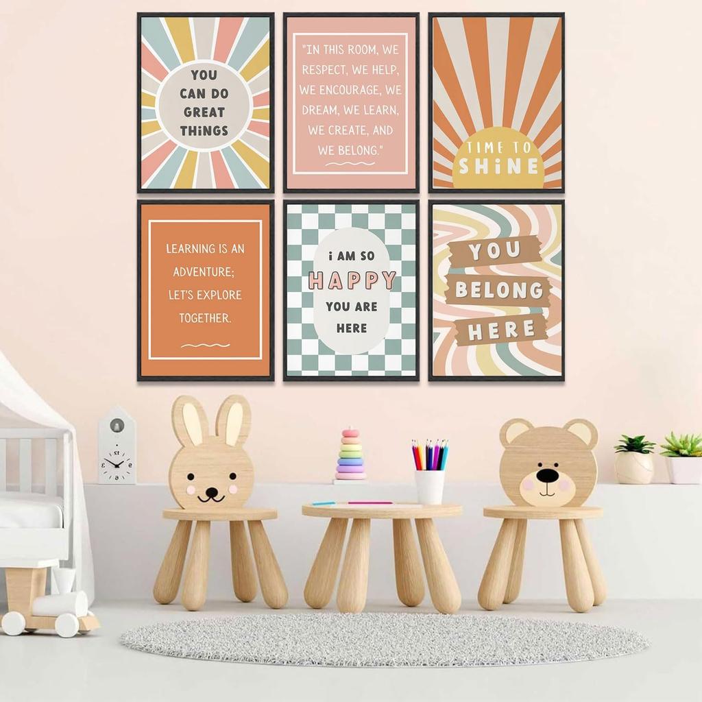 6Pcs Boho Pirational Posters Wall Art Positive Affirmations Growth Mindset Canvas Wall Decor Pictures Modern Classroom School Posters Wall Prints for