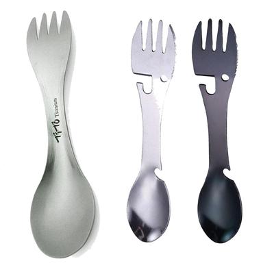 Titanium Spork Spoon Ultralight Cookware For Outdoor Camping Picnic Portable 5-in-1 Utility Spork Spoon Fork & Bottle Opener