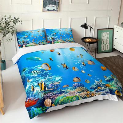 Ozean Bettbezug Set Blaues Meer Fische 3D Gedruckt Kinder Bettwäsche Set Queen King Nordisch Ozean Landschaft Weiche Polyester Bettdeckenbezug