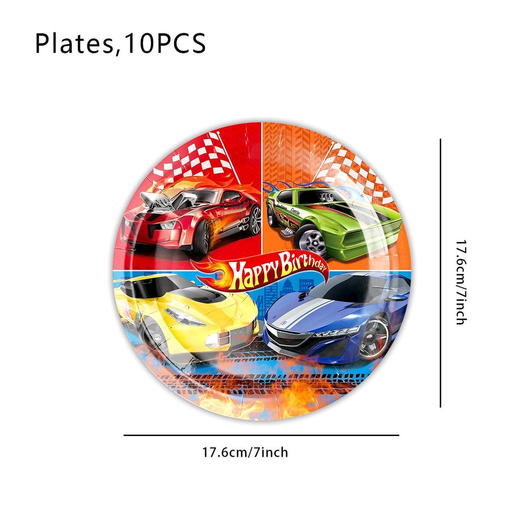 Hot Wheels Birthday Party Tableware Set: Plates, Banners, Tablecloth