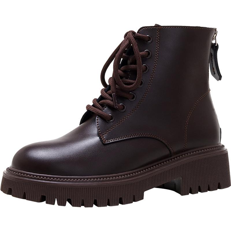 2025 Spring and Autumn Platform Martin Boots Tide Brown Lace-Up Short Boots Women's Retro British Style Single Boots Skinny Boots