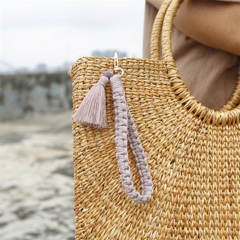 Boho Style Braided Keychain With Lobster Claw Cotton Cord Wristlet Lanyard Key Fob Strap For Women Accessory