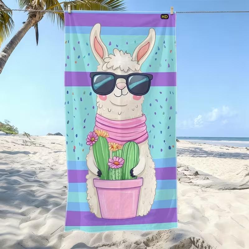 Cool Cartoon Alpaca Llama with Sunglasses Beach Towel Quick Dry Soft Absorbent Towel for Children Swimming Pool Travel
