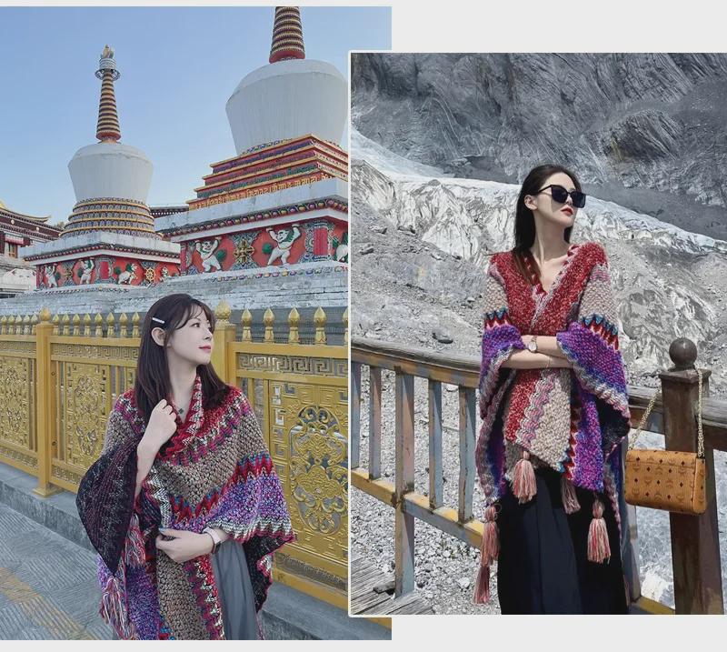 Ethnische Xinjiang Qinghai Reiseumhang & Schal: Stilvolles Fotoshooting-Tuch für die nordwestlichen Grasländer