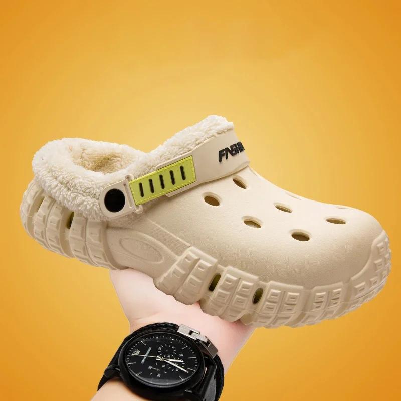 New Fashi Winter Slippers Warm Plush Couple Slippers Indoor Outdoor N-slip Men's Cott Shoes Thick Soled Men Garden Shoes