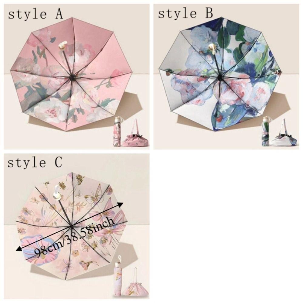 Foldable Reverse Sun Umbrella Floral Print Travel Rain Umbrella Dual-purpose Sunshade  Outdoor Use