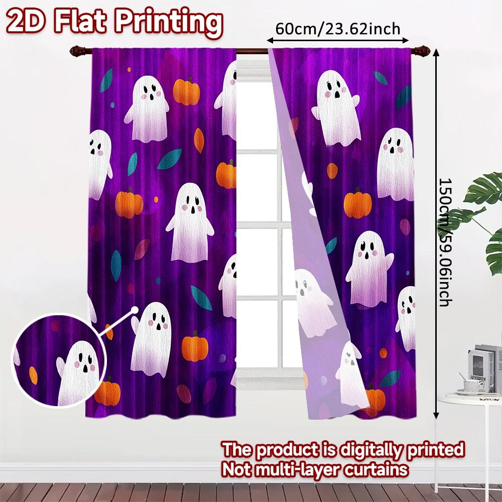 2D FLAT PRINTING 2pcs Curtains (Without Rod) Halloween Ghosts Scene Women is Day Festival Creative Curtains Polyester Curtains