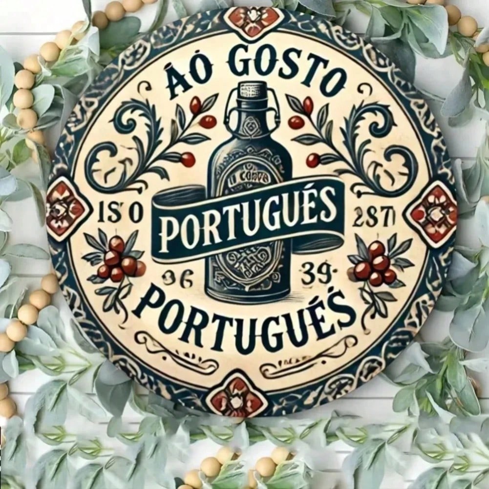

Vintage Portuguese Farmhouse Metal Wall Art Round Aluminum Sign for Home Decor 20x20 різнокольоровий