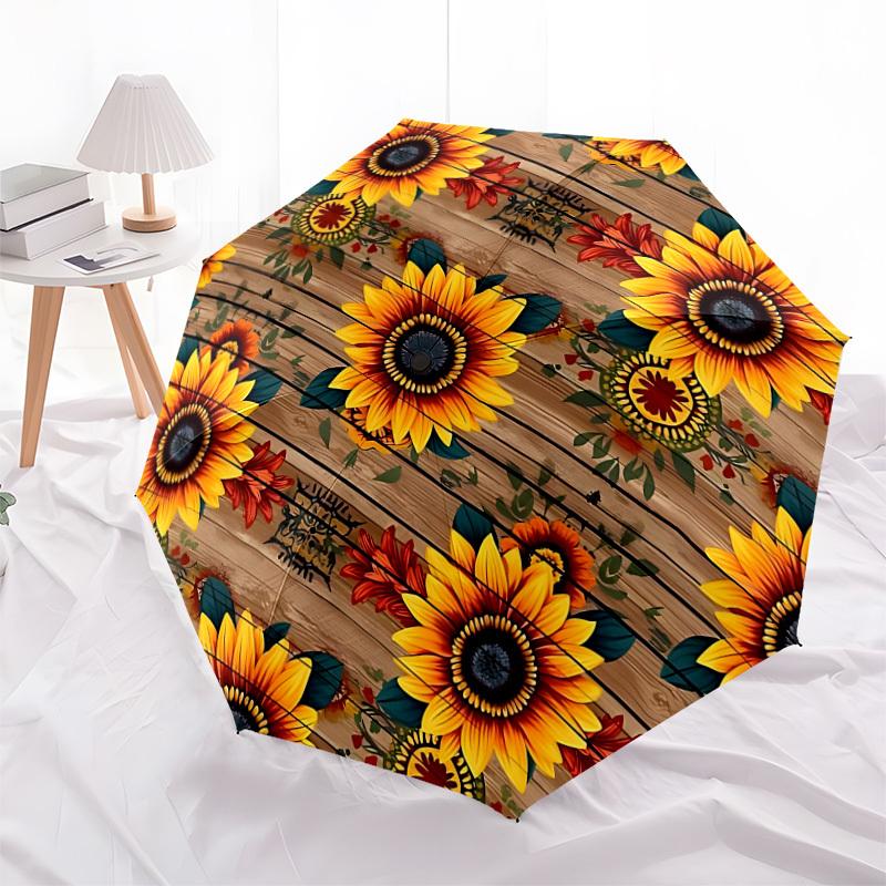 1pc Sunflower Pattern Automatic Folding Umbrella, Heavy-Duty 8-Rib Construction, Perfect for Everyday Yy251114116