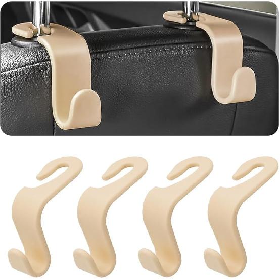 Car Back Seat Headrest Hooks, 4 Pack Black Stylish Back Seat Hanger For Car Handbag Clothes Coats Grocery Bags, Car Interior Accessories (Black2)