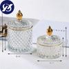 European Retro Glass Jar with Lid Transparent Gold Jewelry Cotton Swab Storage Box Tea Candy Tank Sugar Bowl Makeup Brush Holder