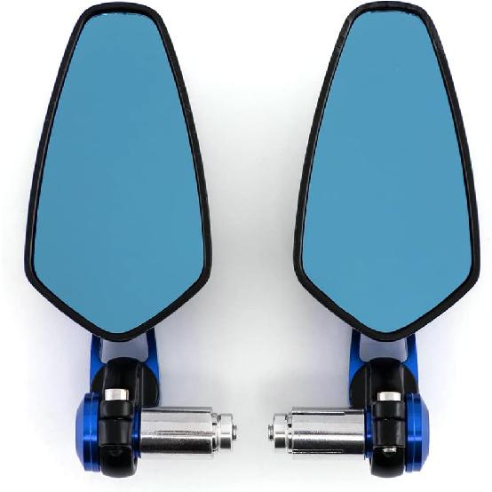 7/8'' 22mm Motorcycle End Bar Mirror Universal Foldable Motorbike Side Mirror for Bobber Cafe Racer Street Bike (Blue)