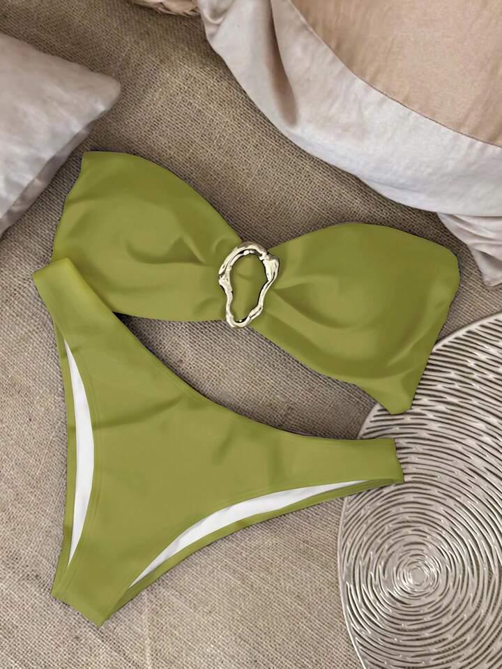 A18 Sexy European & American Solid Color Bandeau Bikini Set