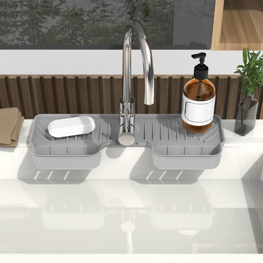 Mata silikonowa do zlewu kuchennego, łazienkowego, uchwyt na gąbkę do mycia naczyń, mata do suszenia naczyń, osłona przed zachlapaniem, regulowany otwór, tacka ociekowa