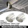 2pcs OD 4" 45 Degree 0.039" Thickness Stainless Steel Exhaust Elbow Pipe