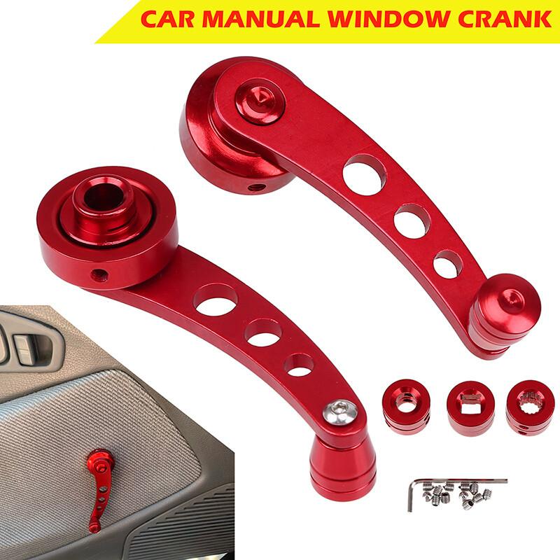 2Pcs CAR BILLET ALUMINUM WINDOW CRANK HANDLE WINDER TRUCK PICKUP DOOR RED NEW
