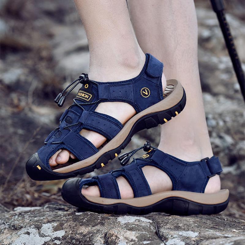 Sandali da uomo in vera pelle di vacchetta impermeabili, ciabatte da spiaggia estive di qualità, scarpe da ginnastica casual, scarpe da spiaggia all'aperto, taglia grande 38-48
