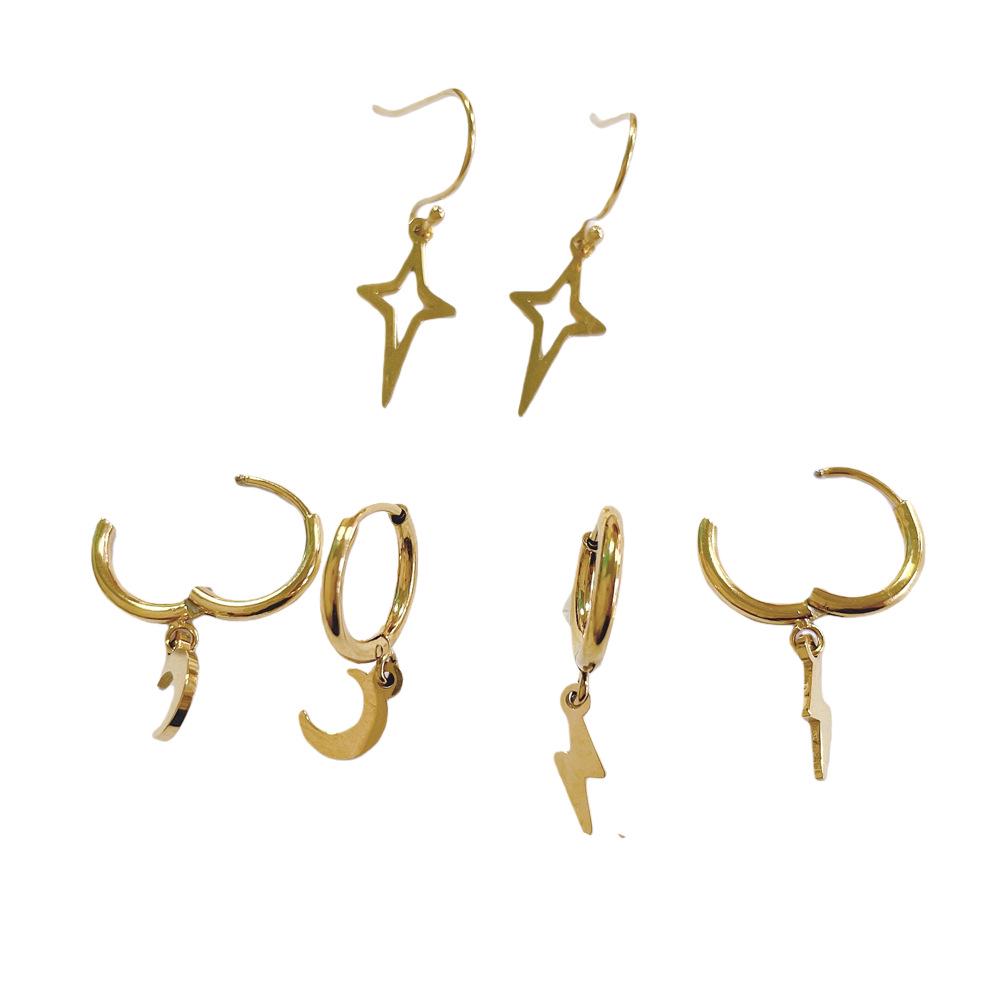 Star, Moon, and Lightning Ear Cuff Hoops - Niche Women's Personalized Earrings