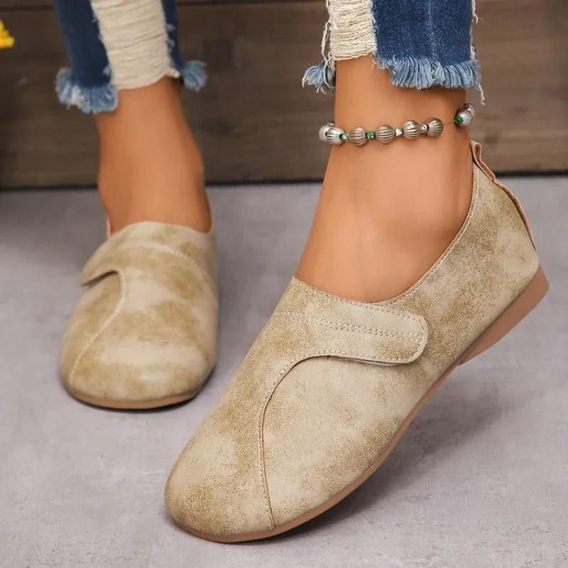 Adidași de damă Retro de agrement Pantofi din piele pentru femei Confortabili Antiderapanți Respirabili cu vârf rotund Adidași de damă