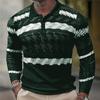 Festive snowflake print long sleeve polo, stylish casual top for holiday vibes