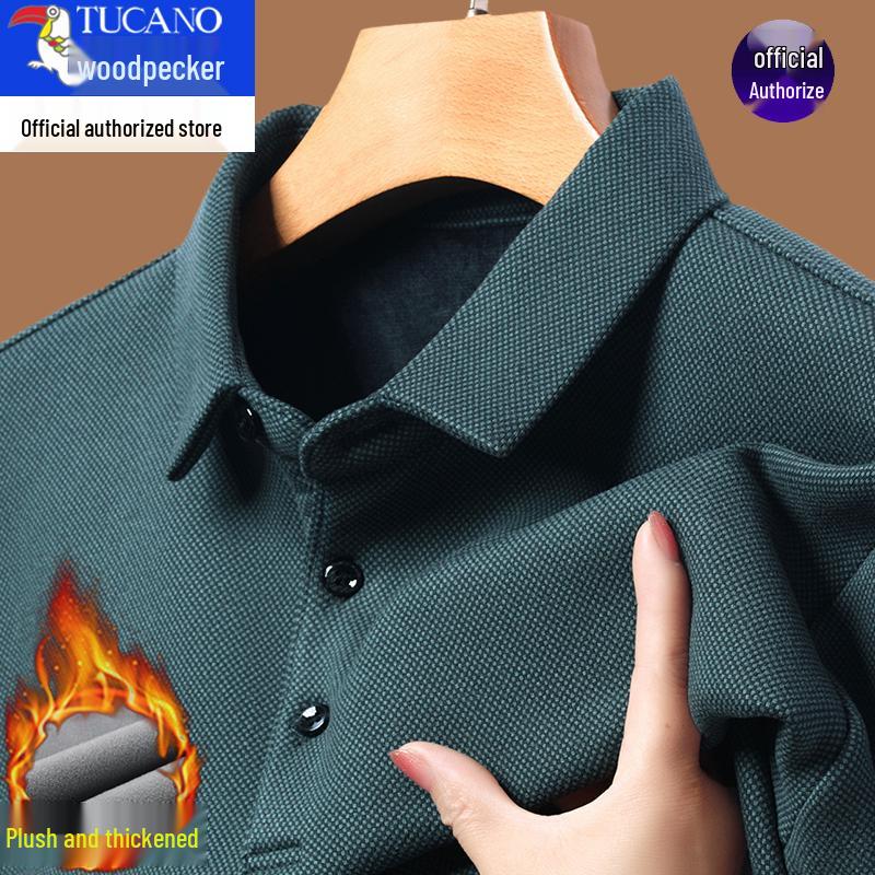 

Woodpecker Men s Fleece-Lined Long-Sleeve Winter Polo Sweatshirt 2XL for 155-170 jins