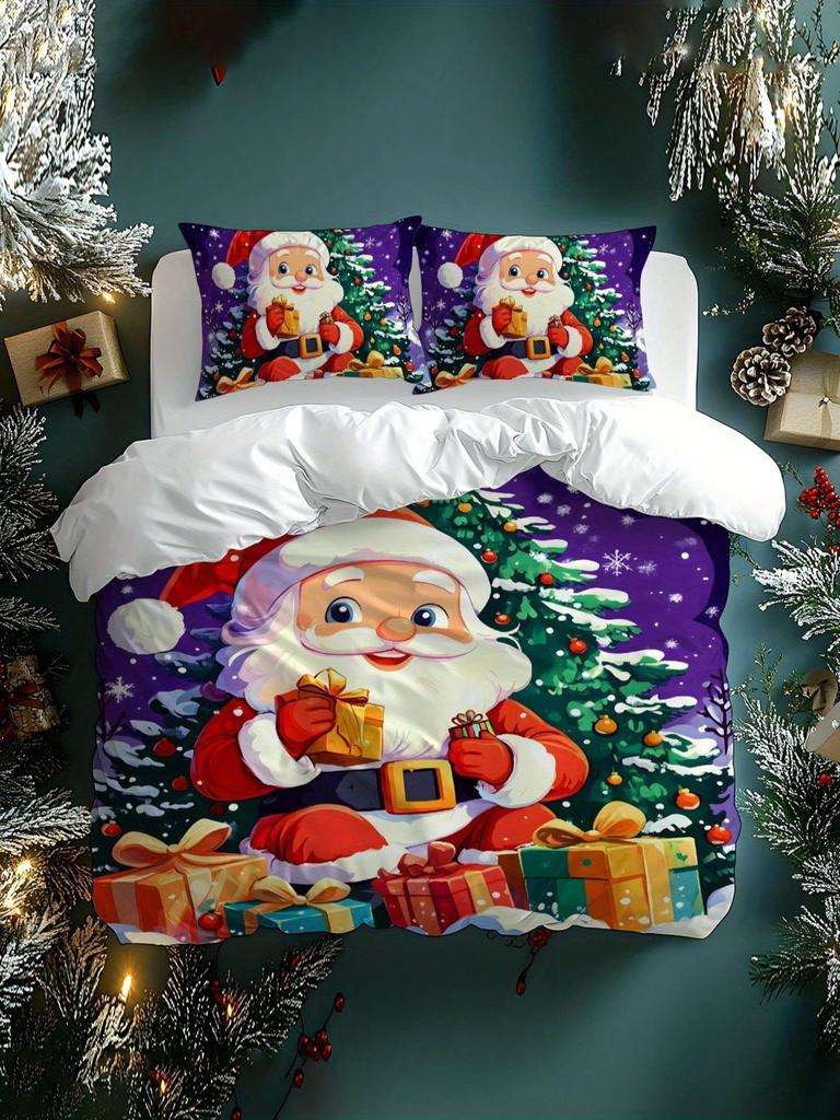 2/3ks Vánoční stromek Dárek Vzor sněhové vločky Sob Santa Claus Měkká sada povlaku na peřinu Vhodná do ložnice, pokoje pro hosty