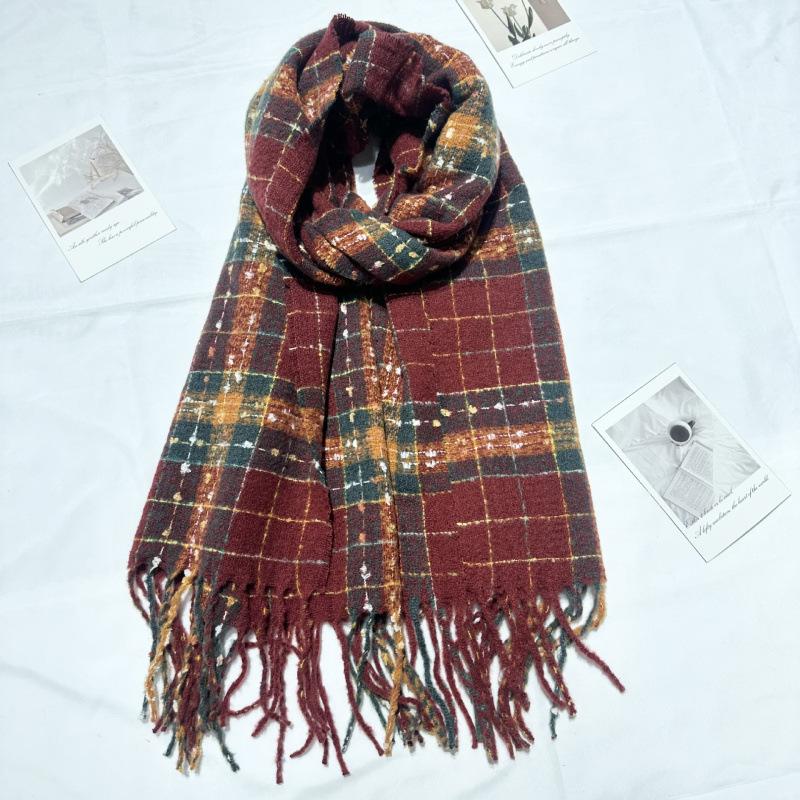 Starry Scarf New Contrast Color Warm Scarf Retro Japanese Plaid Women s Winter Versatile Korean Style Shawl