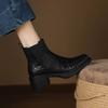 Krazing Pot Sheepskin Round Toe Thick Heels Chelsea Boots Size 42 High Quality Women Keep Warm Ankle Boots