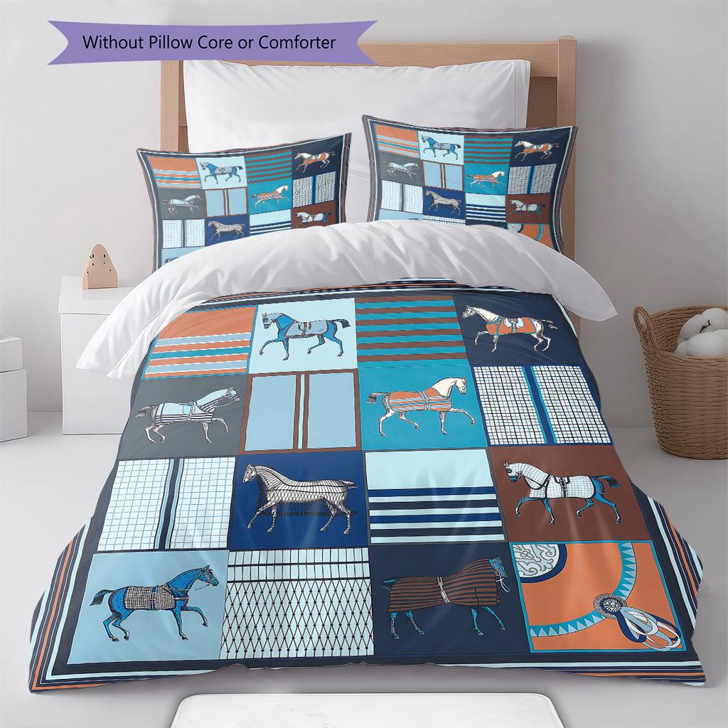 Horse Art Pattern Pattern Bedding Quilt Set Quilt Cover Pillowcase Home Decoration Gift (1 * duvet cover + 2 * pillowcase, without core)