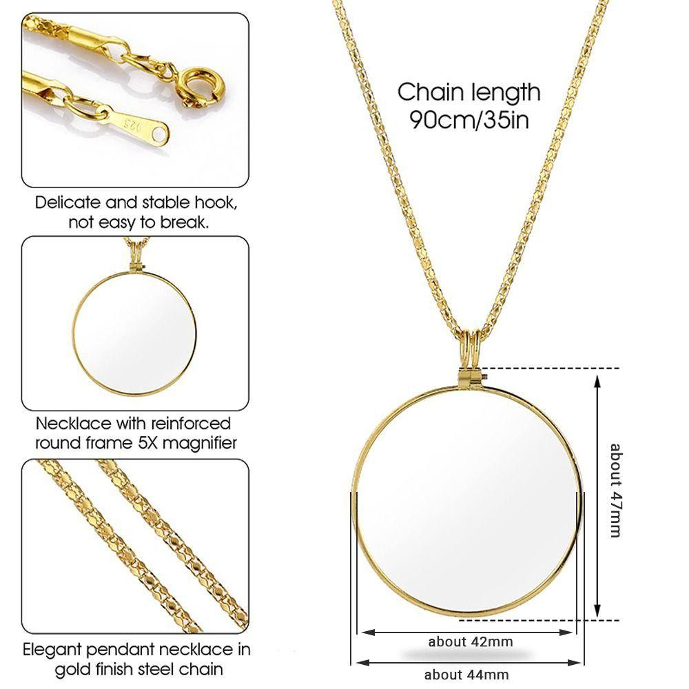 5x Magnifier Pendant Gift Portable Monocle Sturdy Necklace Magnifying Glass  Reading Newspaper