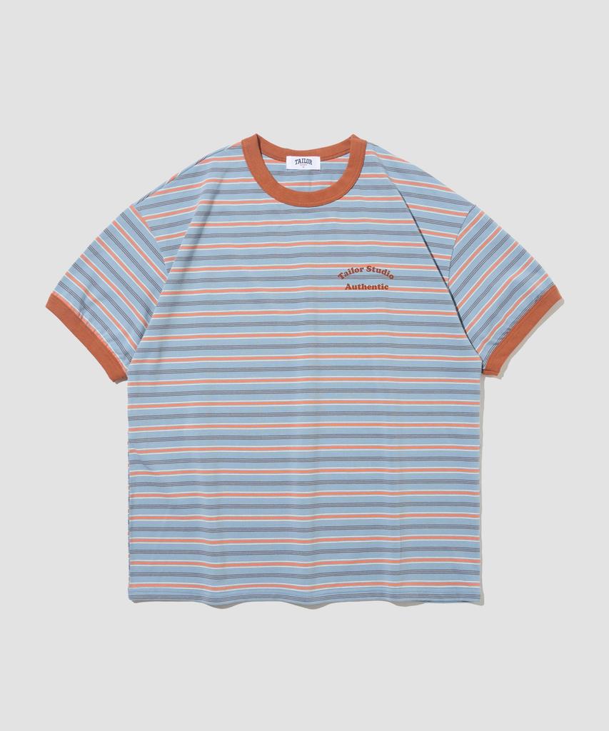 TAILOR STUDIO Authentic Soft Logo Stripe T-Shirt (Blue/Orange)