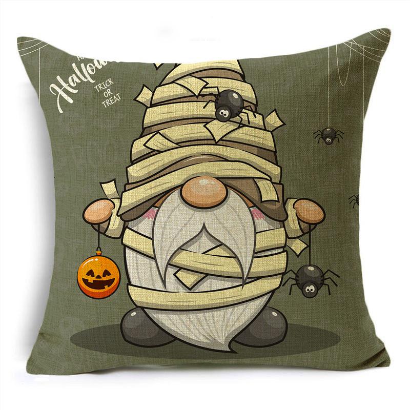 Colorful Halloween Trick Or Treat Dwarf Skull Pumpkin Linen Throw Pillowcase Decorative Cushion Cover For Sofa Living Room Party