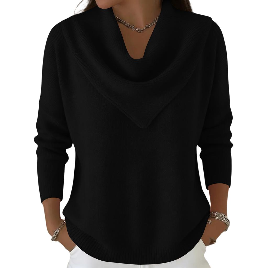 Women's Fashionable Color Round Neck Long Sleeved Pullover Knitted Sweater Top