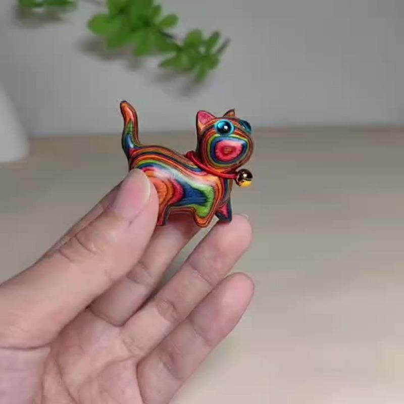 1pc Handcrafted Wooden Cat Figurine, Charming Big-Eyed Kitty, Creative Carved Collectible, Versatile Indoor & Outdoor Decor