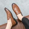Men Loafers Leather Shoes Formal Business Flats Slip On Shoes Wedding Dress Prom Black Shoes Large Size