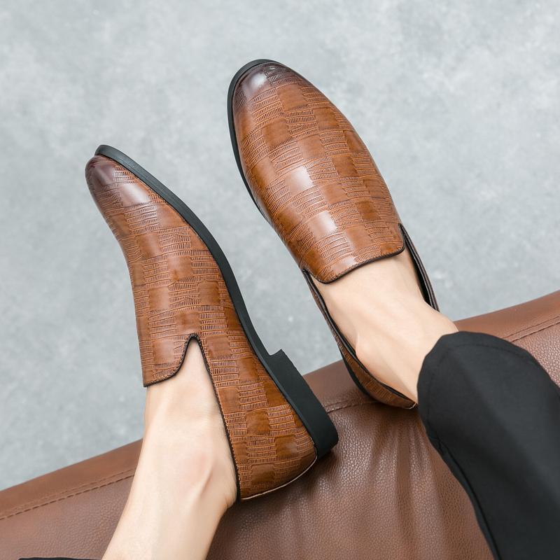 Men Loafers Leather Shoes Formal Business Flats Slip On Shoes Wedding Dress Prom Black Shoes Large Size