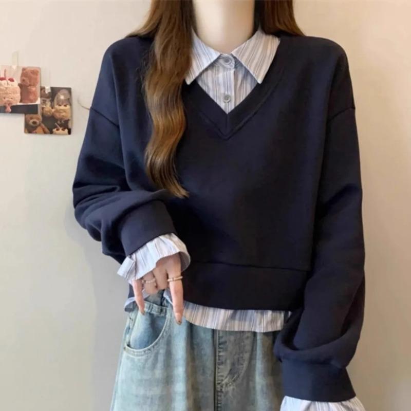 

New Spring and Autumn Polo Collar Long-sleeved Sweatshirt Fashionable Tops L