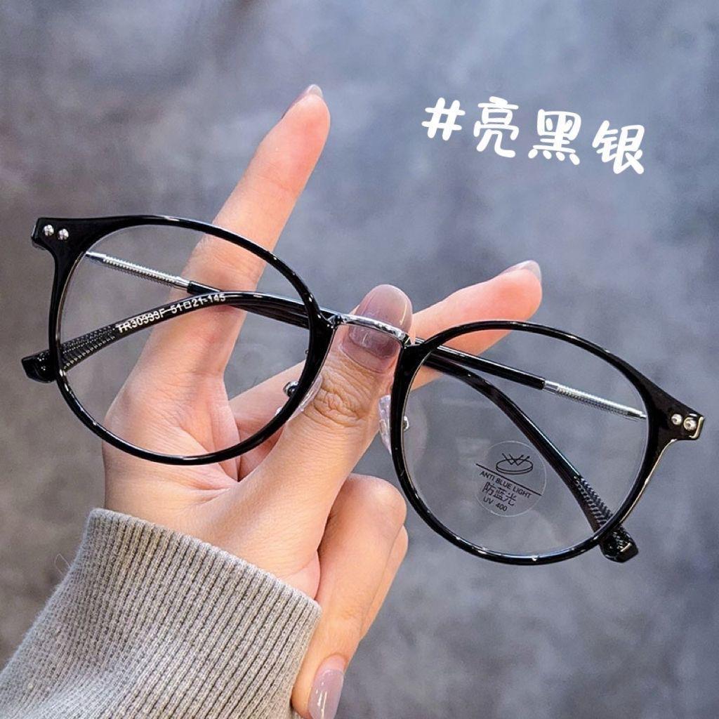 Retro Tortoiseshell Frame Square Round Face Large Frame Glasses Myopia Can Be Matched With Degrees Women'S Plain Face White Metal Frame Frame Frame