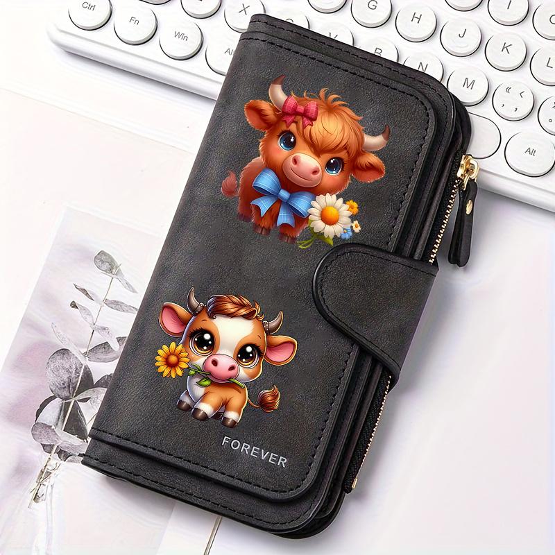 Scottish Highland Cow Women's Long Wallet Multi-functional with Portable Snap Closure Coin Purse Ideal Gift for Cat Lovers Daily Use Fun Design