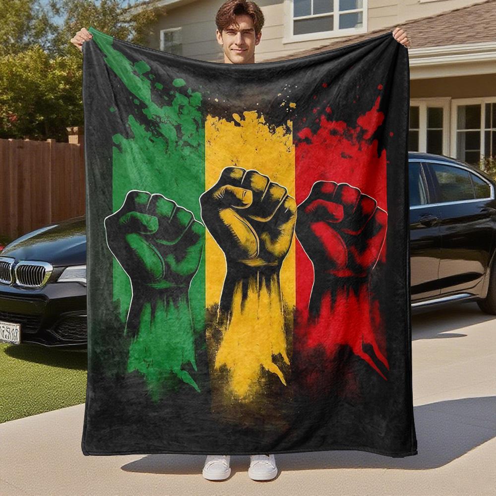 1pc Rasta, Fist Outdoor Flannel Blanket Soft Warm All-Season Throw for Sofa Bed Car Camping Office, Cozy Gift Idea1321S