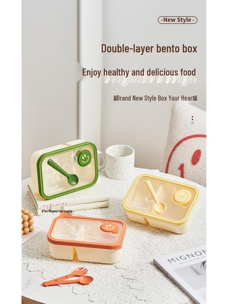 Microwaveable Bento Lunch Box with Utensils & Dressing Container