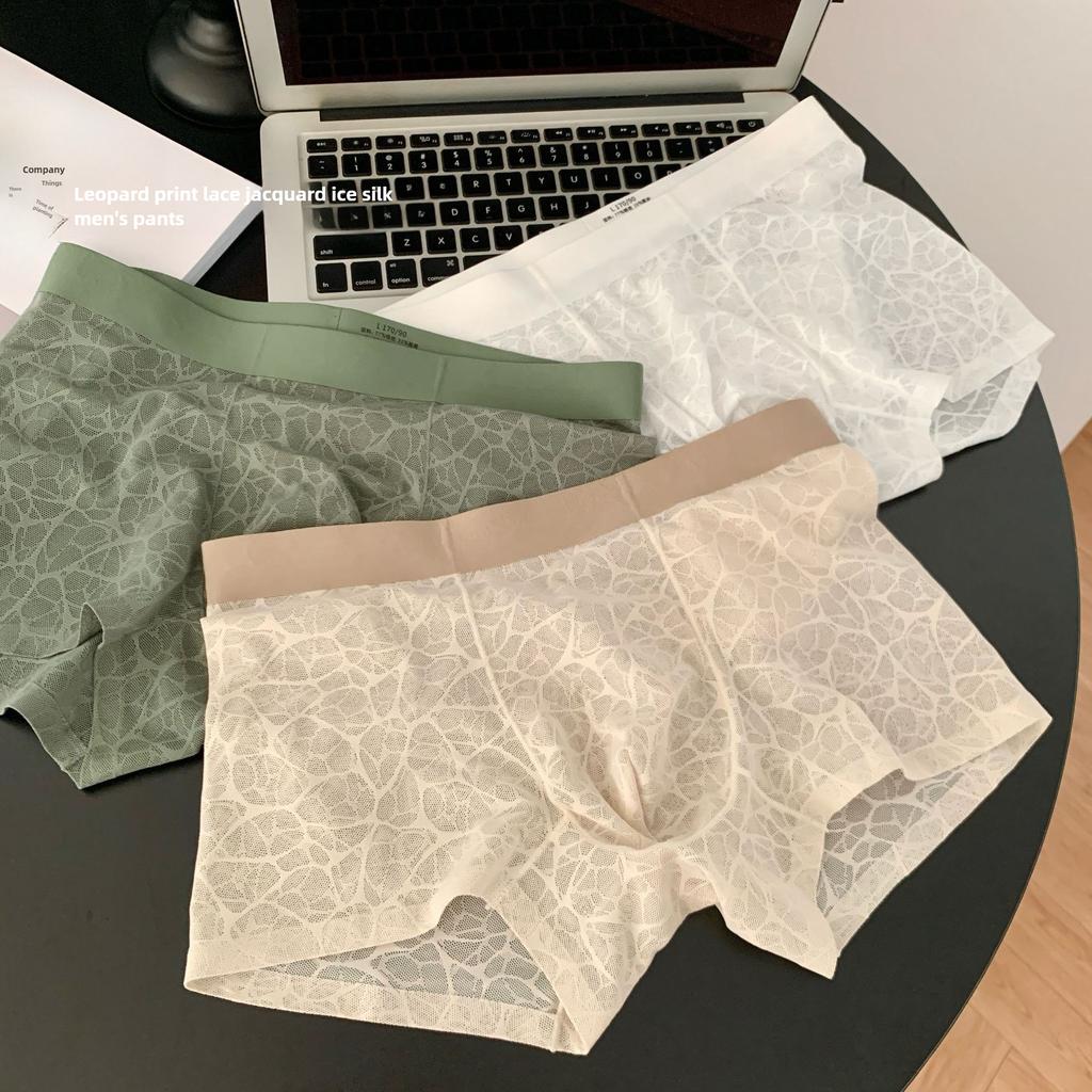 Herren Frühling und Sommer Eis Seide Nahtlos Transparent 10A Antibakteriell Mittelhoch Bund Flachwinkel Unterwäsche