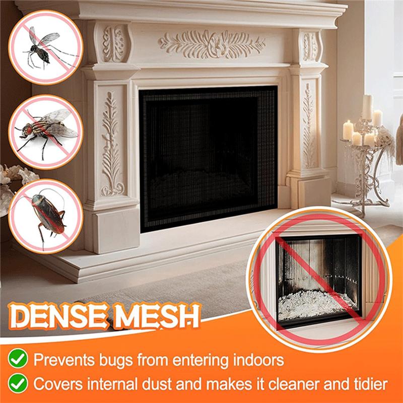 Fireplace Screen Mesh Cover PVC Fireplace Cover Pet Proof With Hooks And Loops Fireplace Safety Cover For Kids 114Cm Durable-A78