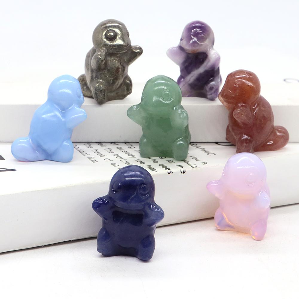 1.2" Cute Cartoon Turtle Figures Natural Stones Carved Anime Statue Healing Crystals Animals Room Ornaments Kids Christmas Gifts