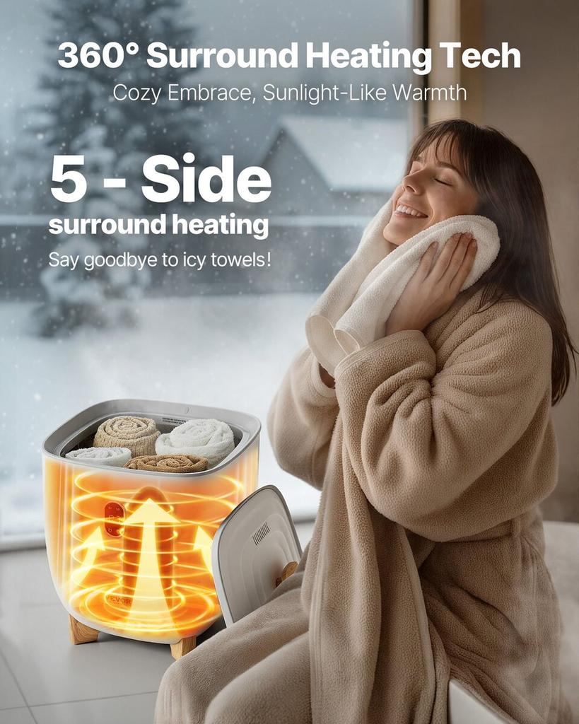 25L Towel Warmer Bucket with LED Screen Bottom Heating Columns Timer White