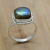Labradorite 925 Anel de prata esterlina para mulheres, anel feito à mão com pedra preciosa almofada