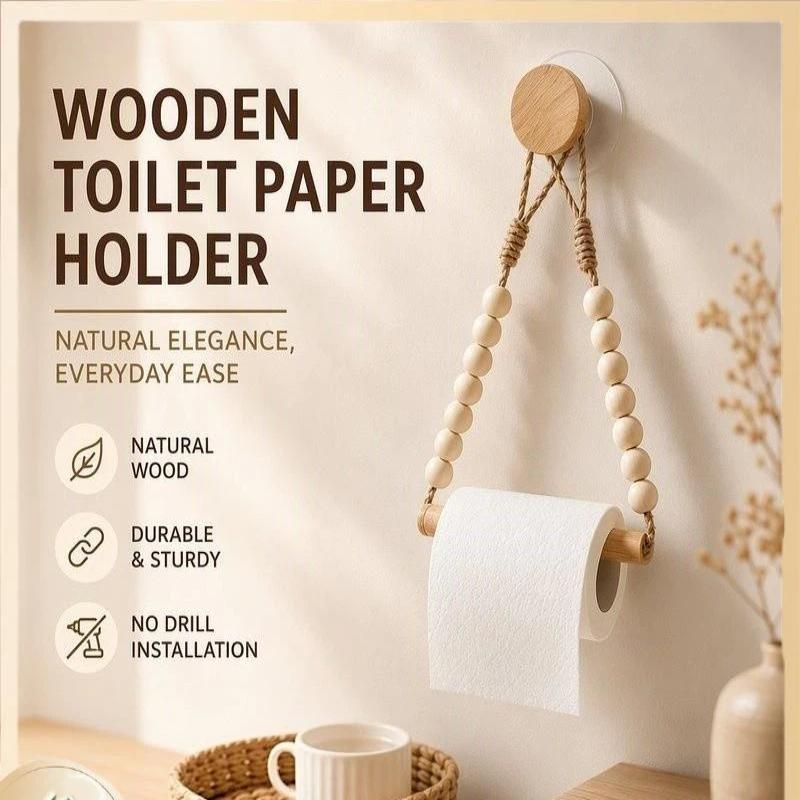 Beaded Wooden Stick Toilet Paper Holder Nordic Natural Wood Style Ideal For Home Decor Hanging Decorations