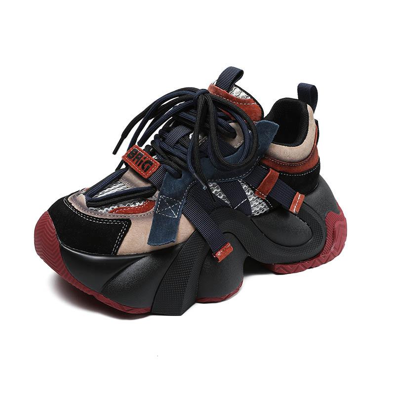 Fashion High quality 6cm Women Chunky Sneaker Fashion Summer Spring Autumn Flats Comfy Booties Shoes Leather Genuine Casual dad shoes